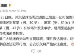 上海德比赛后4名球迷打架被刑拘 目前这四人均已被警方依法刑事拘留！